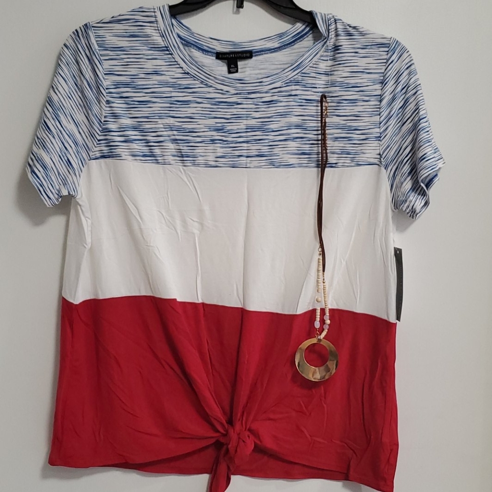 Red, white, blue w/ necklace, size XL